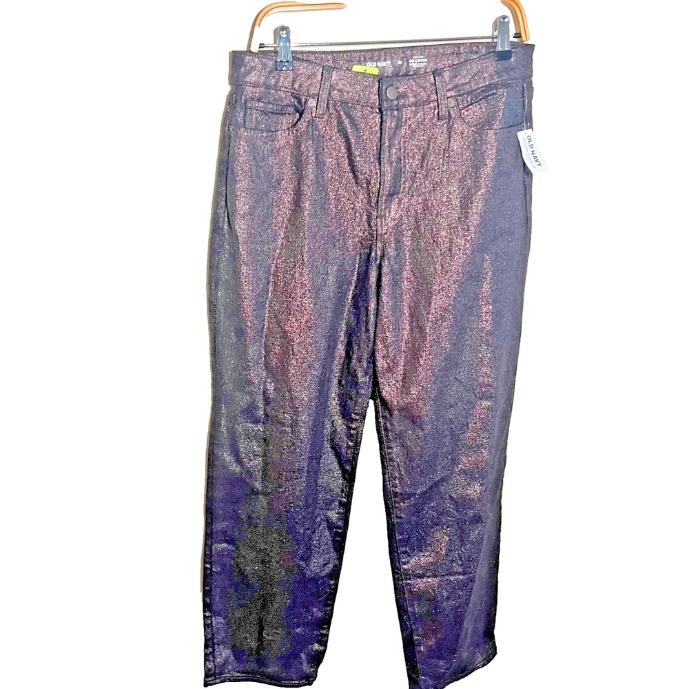 Old Navy Pants Womens 10 High-Rise OG Loose Secret Smooth Pockets NWT Shine Blac